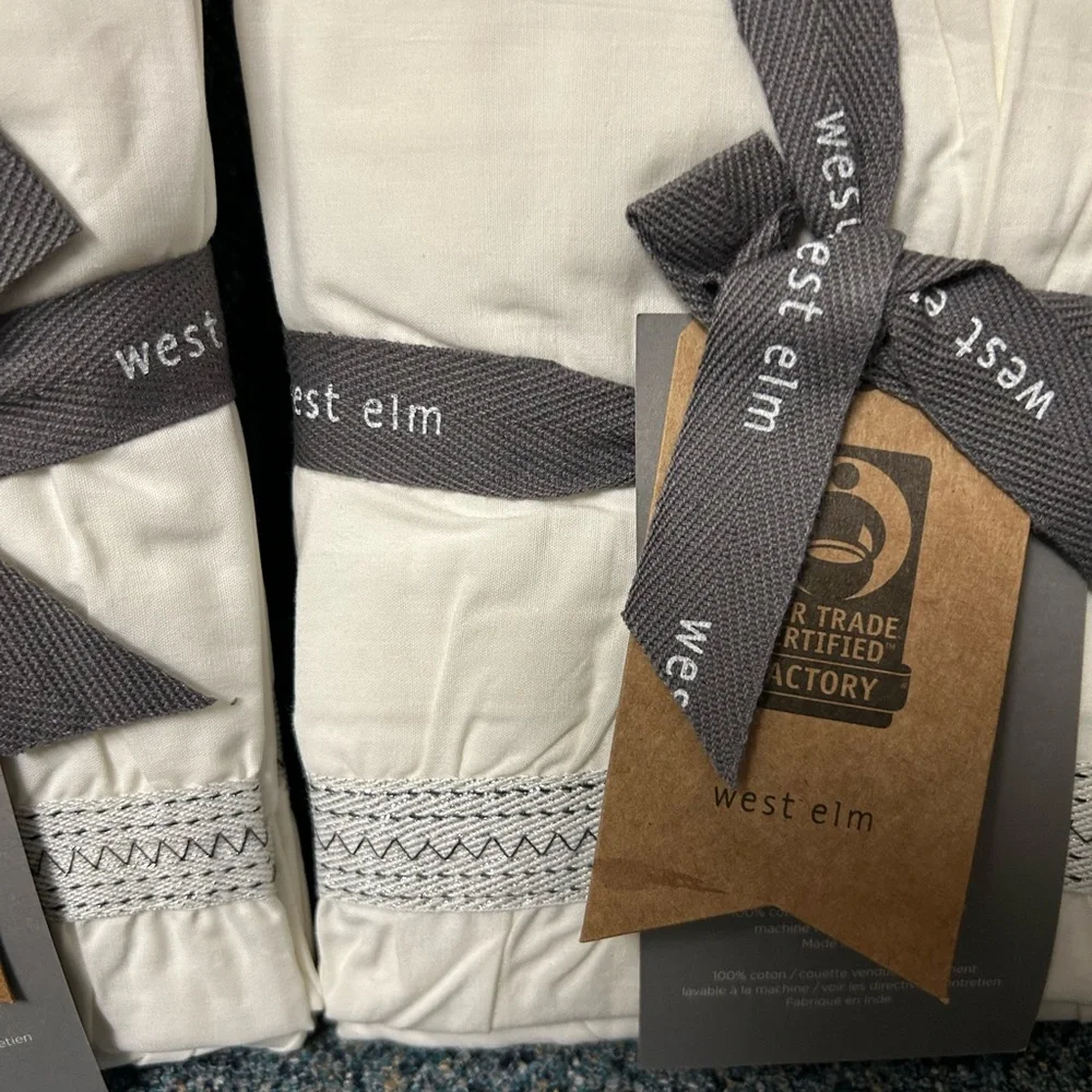 West Elm set/2 Ribbon Ruched Metallic Silver Standard Sham Set of 2 NEW
